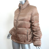 Prada Down Puffer Jacket Brown Leather-Trim Nylon Sateen Size 46