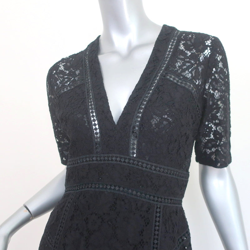 Veronica Beard Mini Dress Sage Black Seamed Lace Size 4 Short Sleeve V-Neck
