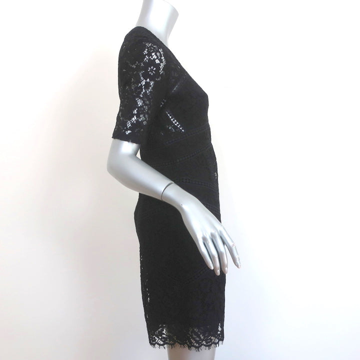 Veronica Beard Mini Dress Sage Black Seamed Lace Size 4 Short Sleeve V-Neck