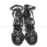 Saint Laurent Studded Sandals Jerry Black Leather Size 39 Strappy Heels NEW