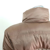 Prada Down Puffer Jacket Brown Leather-Trim Nylon Sateen Size 46