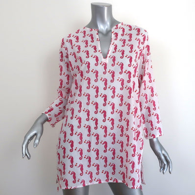 Roberta Roller Rabbit Kurta Tunic White/Pink Seahorse Print Size Extra Small NEW