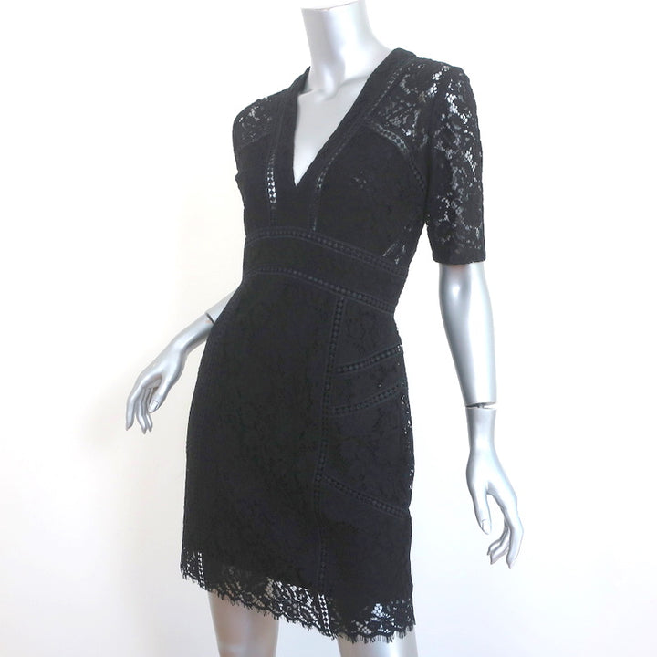 Veronica Beard Mini Dress Sage Black Seamed Lace Size 4 Short Sleeve V-Neck