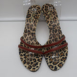 Dolce & Gabbana Double Strap Slide Sandals Brown Leather & Leopard Print Size 41