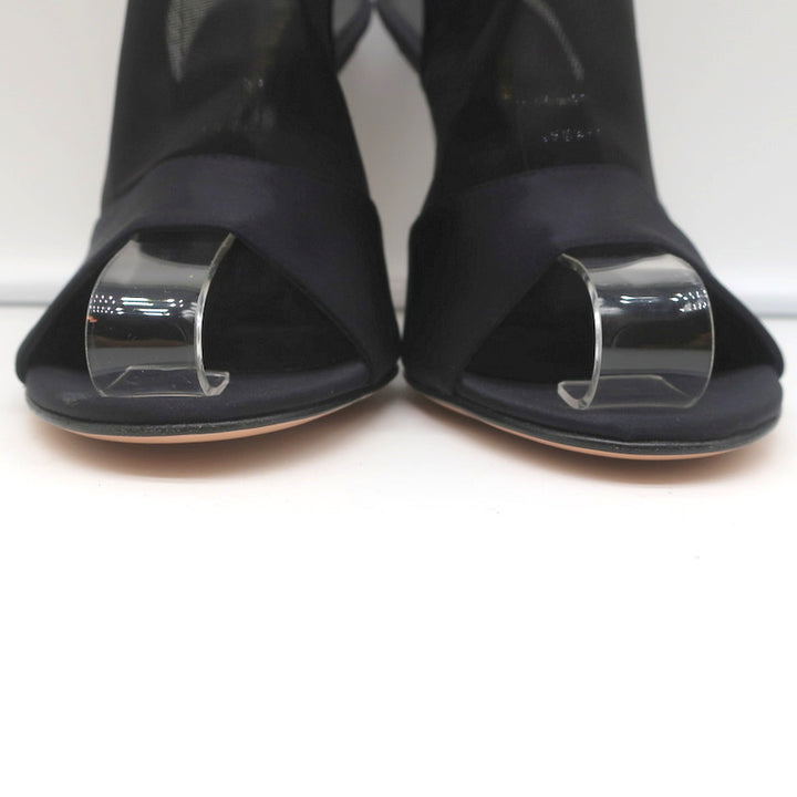 Gianvito Rossi Peep Toe Slingback Booties Black Satin &amp; Organza Size 40 NEW