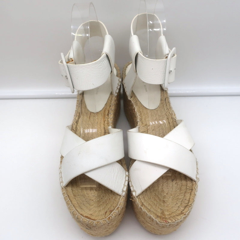 Celine Crisscross Platform Espadrille Wedge Sandals White Leather Size 36