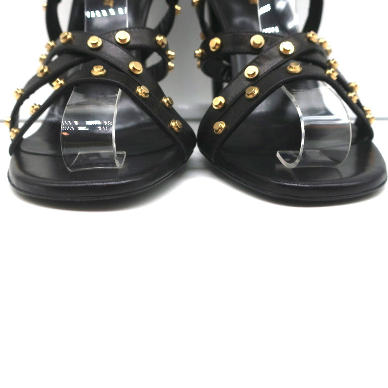 Saint Laurent Studded Sandals Jerry Black Leather Size 39 Strappy Heels NEW