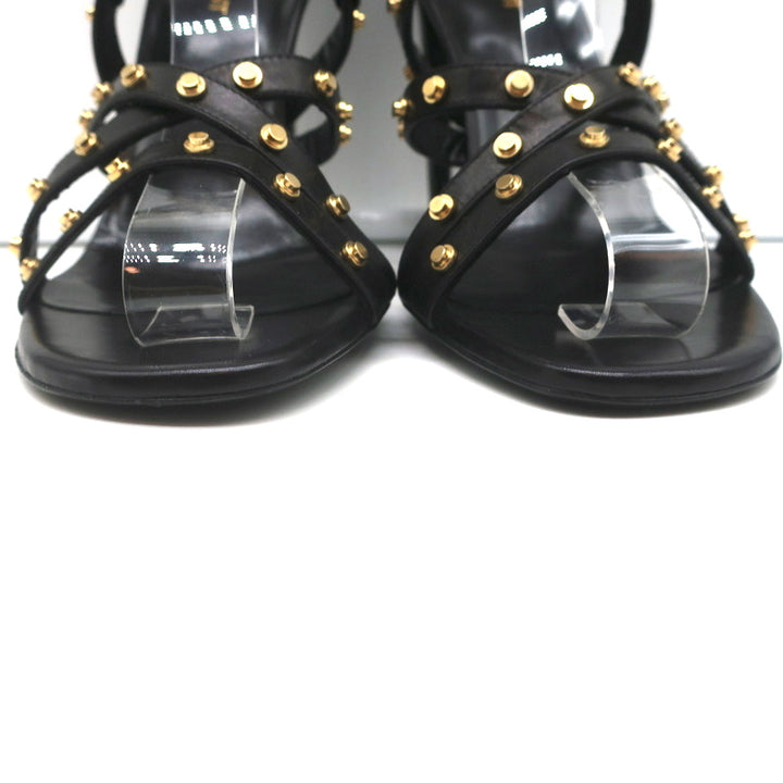 Saint Laurent Studded Sandals Jerry Black Leather Size 39 Strappy Heels NEW