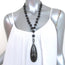 The Woods Beaded Fossil Pendant Necklace on Leather Black