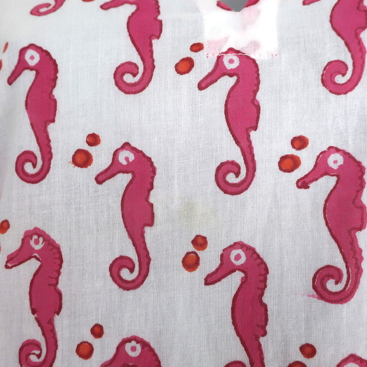 Roberta Roller Rabbit Kurta Tunic White/Pink Seahorse Print Size Extra Small NEW