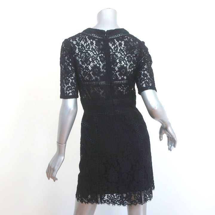Veronica Beard Mini Dress Sage Black Seamed Lace Size 4 Short Sleeve V-Neck