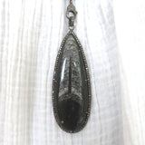 The Woods Beaded Fossil Pendant Necklace on Leather Black