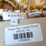 RHODE Rowan Puff Sleeve Top Golden Floral Print Cotton Size Extra Small NEW