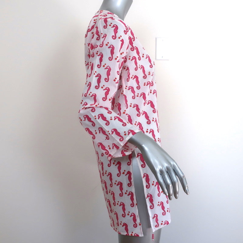 Roberta Roller Rabbit Kurta Tunic White/Pink Seahorse Print Size Extra Small NEW
