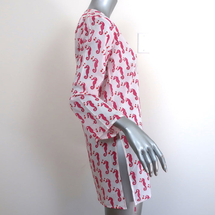Roberta Roller Rabbit Kurta Tunic White/Pink Seahorse Print Size Extra Small NEW