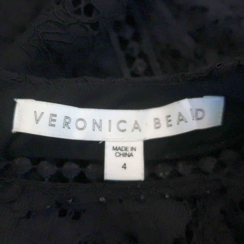 Veronica Beard Mini Dress Sage Black Seamed Lace Size 4 Short Sleeve V-Neck