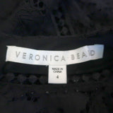Veronica Beard Mini Dress Sage Black Seamed Lace Size 4 Short Sleeve V-Neck