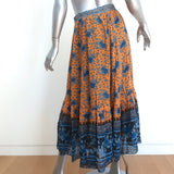 Ulla Johnson Midi Skirt Marina Marigold Floral Print Silk Chiffon Size 0