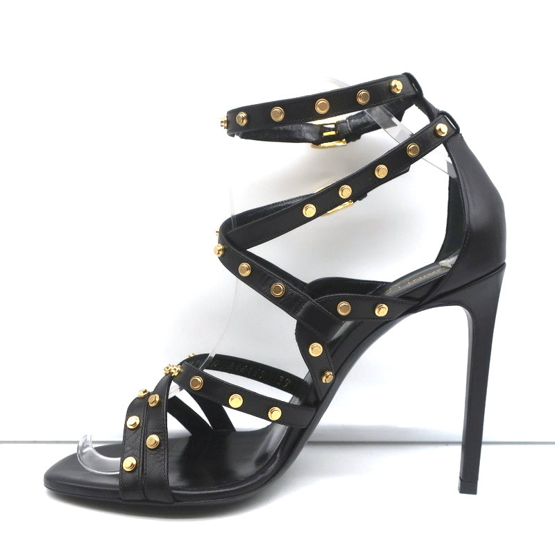Saint Laurent Studded Sandals Jerry Black Leather Size 39 Strappy Heels NEW