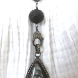 The Woods Beaded Fossil Pendant Necklace on Leather Black