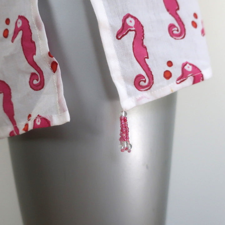 Roberta Roller Rabbit Kurta Tunic White/Pink Seahorse Print Size Extra Small NEW
