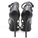 Saint Laurent Studded Sandals Jerry Black Leather Size 39 Strappy Heels NEW