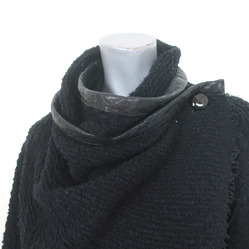 Isabel Marant Draped Jacket Black Leather-Trim Wool Boucle Size 0