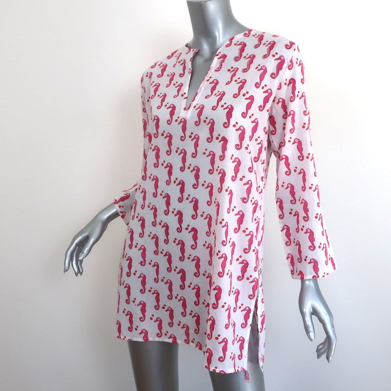 Roberta Roller Rabbit Kurta Tunic White/Pink Seahorse Print Size Extra Small NEW