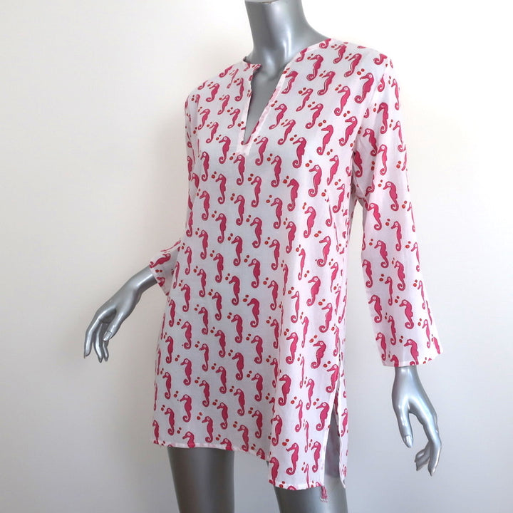 Roberta Roller Rabbit Kurta Tunic White/Pink Seahorse Print Size Extra Small NEW