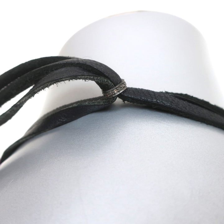 The Woods Beaded Fossil Pendant Necklace on Leather Black