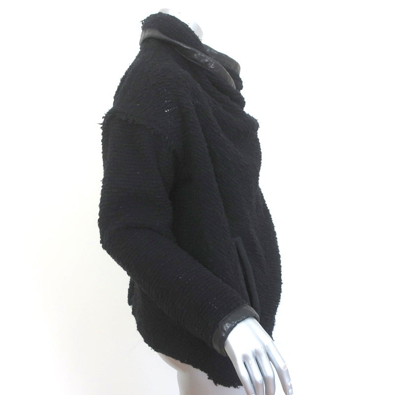 Isabel Marant Draped Jacket Black Leather-Trim Wool Boucle Size 0