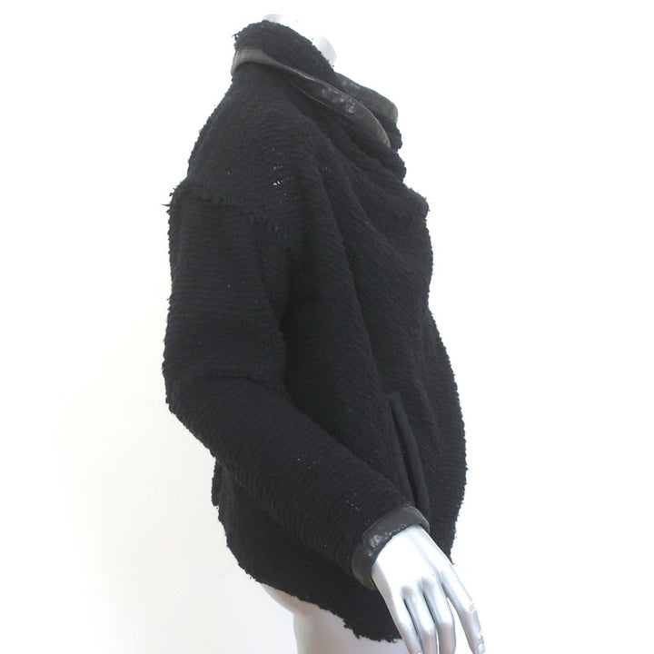 Isabel Marant Draped Jacket Black Leather-Trim Wool Boucle Size 0