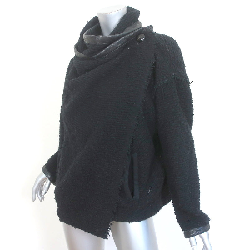 Isabel Marant Draped Jacket Black Leather-Trim Wool Boucle Size 0