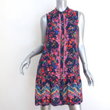 Saloni Sleeveless Belted Mini Dress Tilly Navy/Multi Printed Silk Size US 4