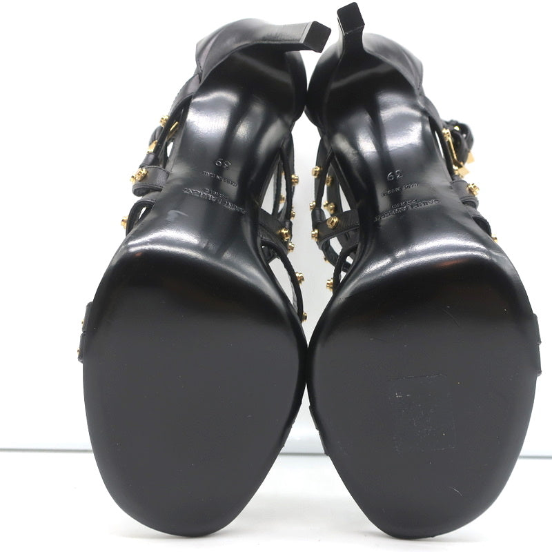 Saint Laurent Studded Sandals Jerry Black Leather Size 39 Strappy Heels NEW