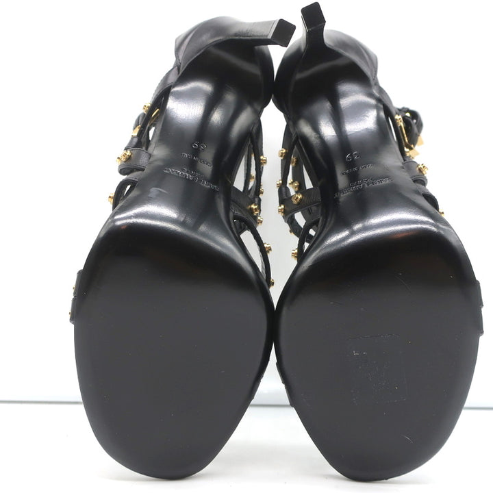 Saint Laurent Studded Sandals Jerry Black Leather Size 39 Strappy Heels NEW