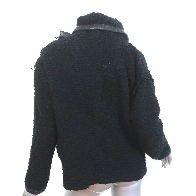 Isabel Marant Draped Jacket Black Leather-Trim Wool Boucle Size 0