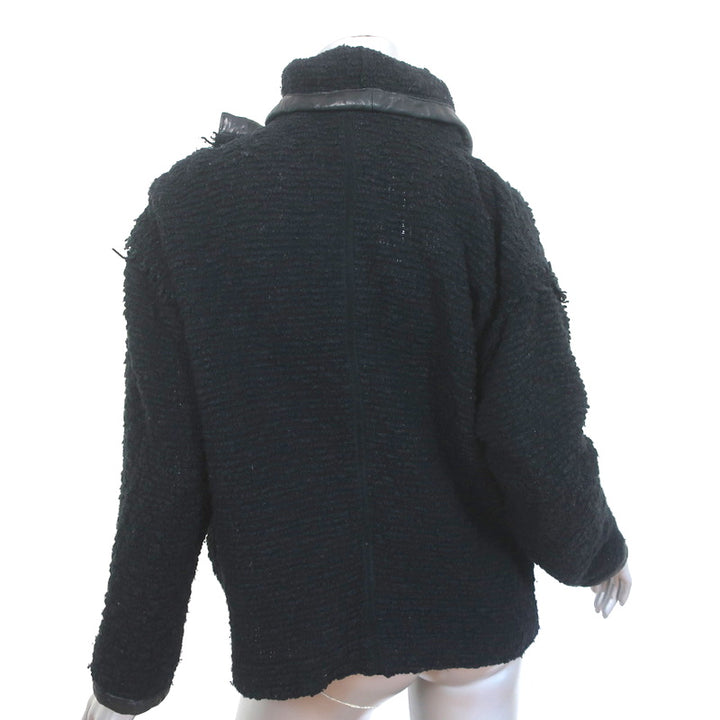 Isabel Marant Draped Jacket Black Leather-Trim Wool Boucle Size 0