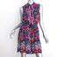 Saloni Sleeveless Belted Mini Dress Tilly Navy/Multi Printed Silk Size US 4