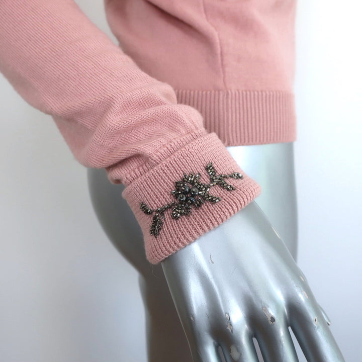No. 21 Beaded Cuff Sweater Dolores Blush Knit Size 38 Crewneck Pullover