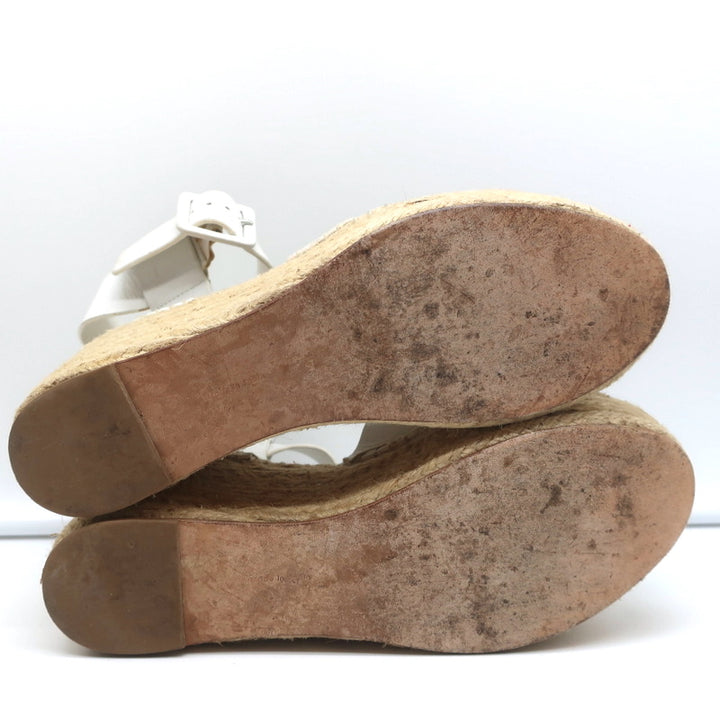 Celine Crisscross Platform Espadrille Wedge Sandals White Leather Size 36