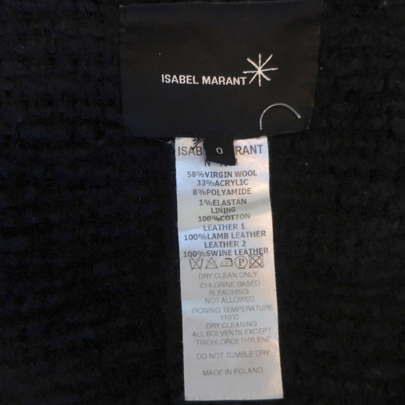 Isabel Marant Draped Jacket Black Leather-Trim Wool Boucle Size 0
