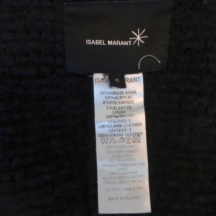 Isabel Marant Draped Jacket Black Leather-Trim Wool Boucle Size 0
