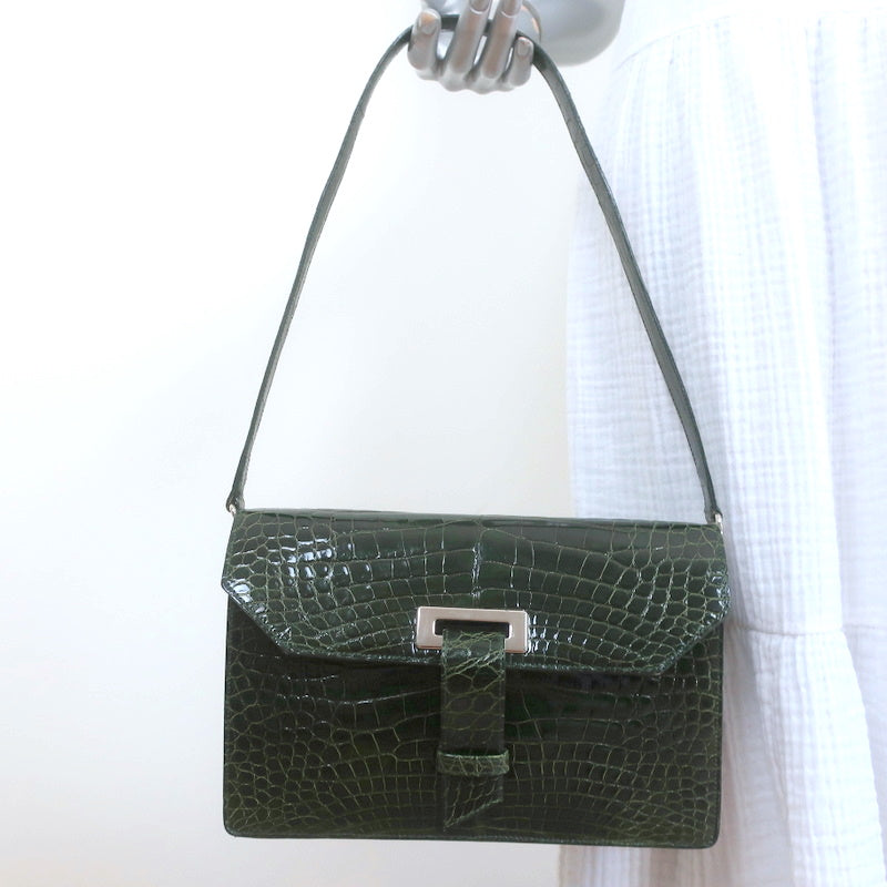 Chanel Black Crocodile Vintage Mini Teeny Tiny Kelly Clutch Alligator Tote  Bag