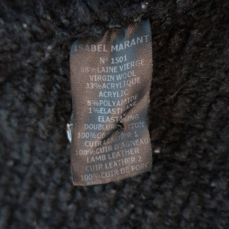 Isabel Marant Draped Jacket Black Leather-Trim Wool Boucle Size 0