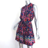 Saloni Sleeveless Belted Mini Dress Tilly Navy/Multi Printed Silk Size US 4