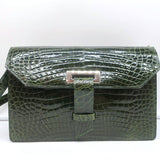 Puruti Alligator Shoulder Bag Dark Green Small Flap Bag