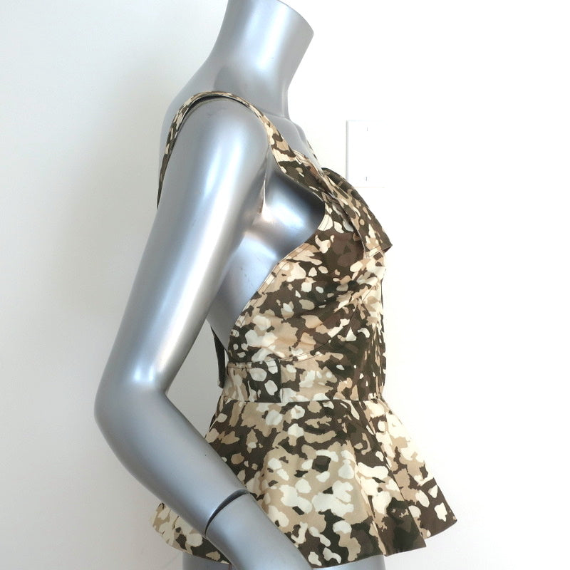 Stella McCartney Crisscross-Back Peplum Top Olive Brown Camouflage Size 40