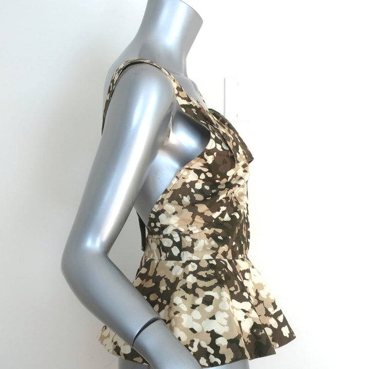 Stella McCartney Crisscross-Back Peplum Top Olive Brown Camouflage Size 40