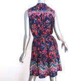 Saloni Sleeveless Belted Mini Dress Tilly Navy/Multi Printed Silk Size US 4